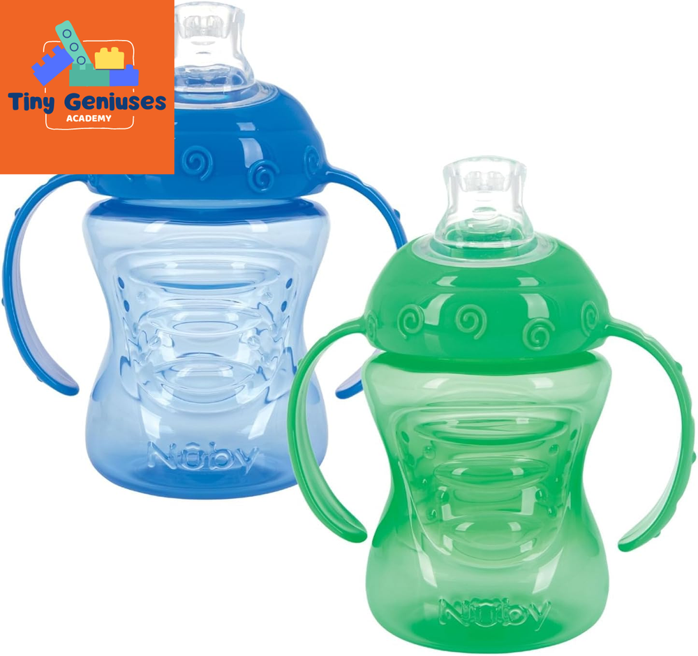 2 Pack Sippy Cups with Soft Spout - 10 Oz Toddler Cups Spill Proof with Easy Gri