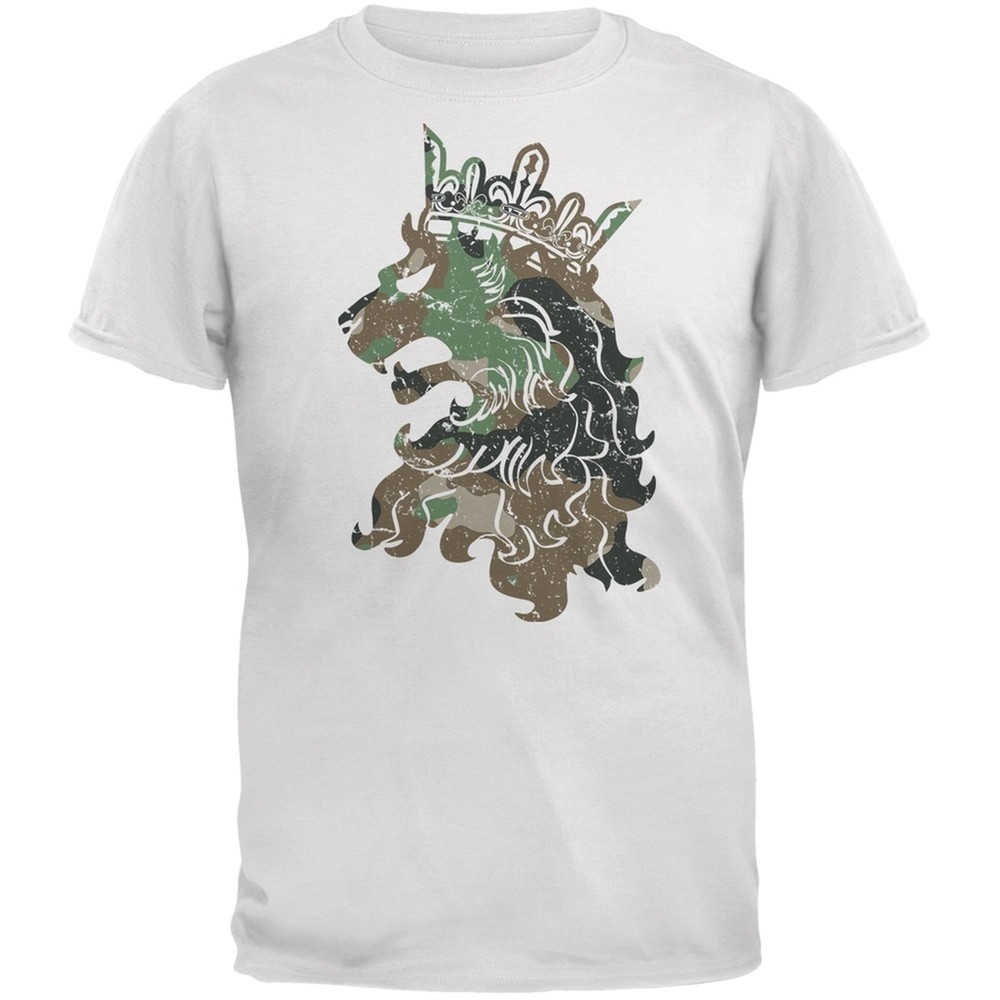 Camo Heraldic Lion White Adult T-Shirt