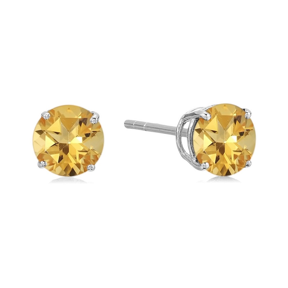 925 Sterling Silver Citrine Round Stud Earrings for Women
