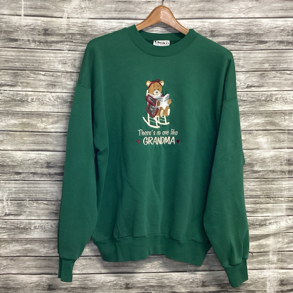 Vintage Grandma Bear Sweatshirt Womens XL Green Cheek-O Granny Cottagecore 80s