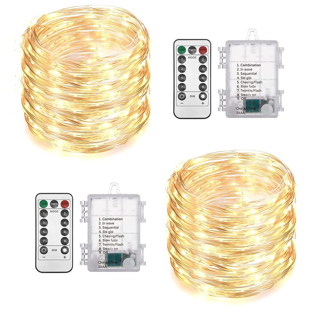 200 LED Fairy Lights Battery Operated with Remote - 2 Pack