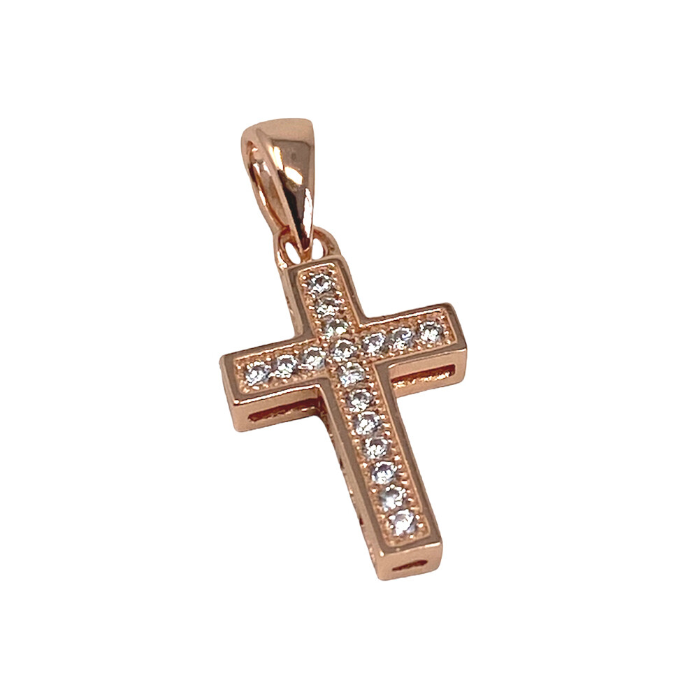 Ladies 14ct Rose Gold Plated Small Cross with Micro-Set Cubic Zirconia