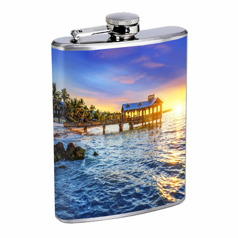 Florida Hot Spots Keywest D4 Flask 8oz Stainless Steel Hip Drinking Whiskey