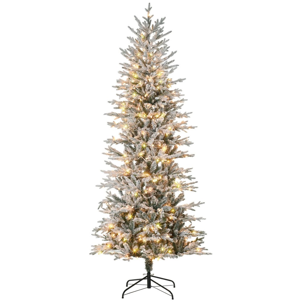 7.5' Flocked Christmas Tree Pre Lit with Snow Branches Yellow Clear Light