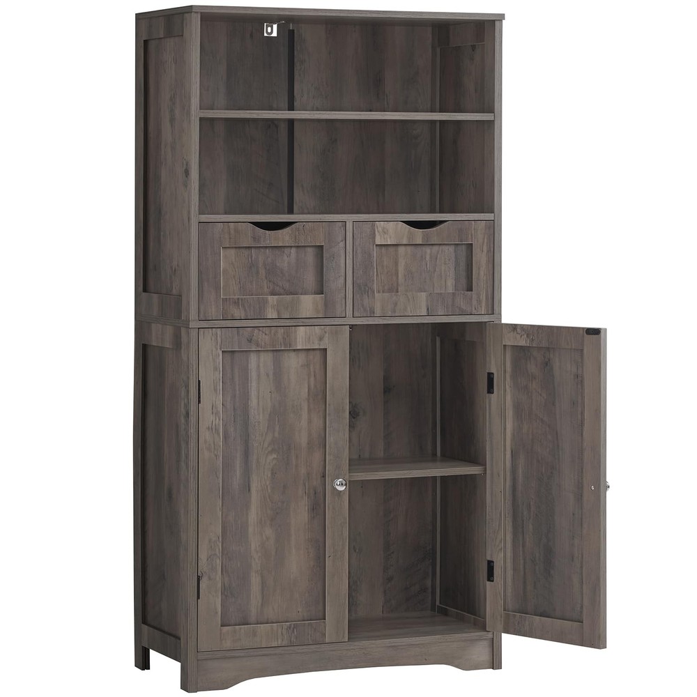 Iwell Tall Bathroom Storage Cabinet with 2 Drawers and Adjustable Shelf