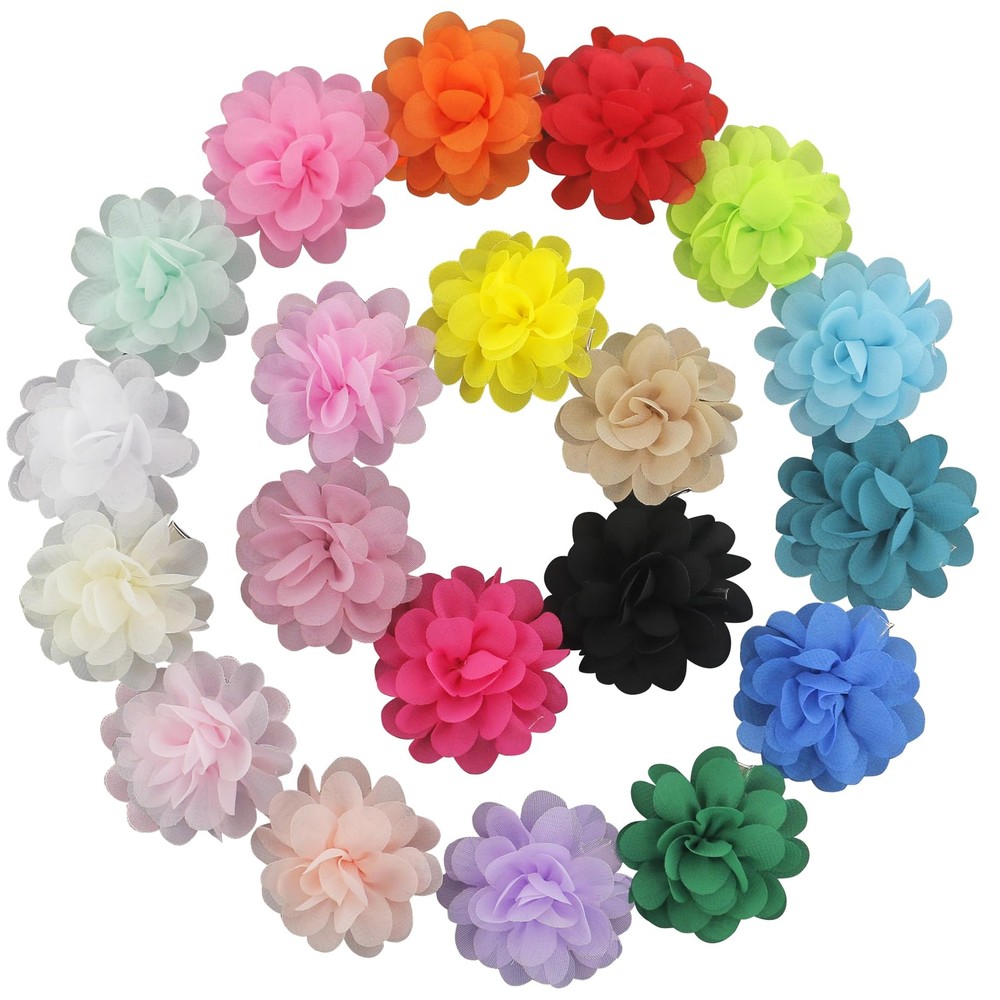 Toddler Girls Flower Hair Clips: 2 inch Small Chiffon Accessories Bows Set fo...