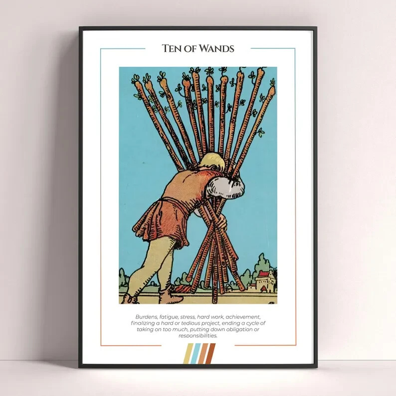 Ten of Wands Tarot Card Art Print Digital Download Poster