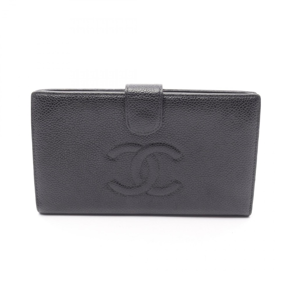 CHANEL COCO Mark Bifold Leather Wallet Black Women GHW CC A13498 Pre-Owned