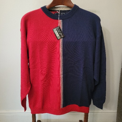 Vintage Pringle Faldo Golf Crew Neck Pullover - 100% Cotton - Men's XL Navy/Red