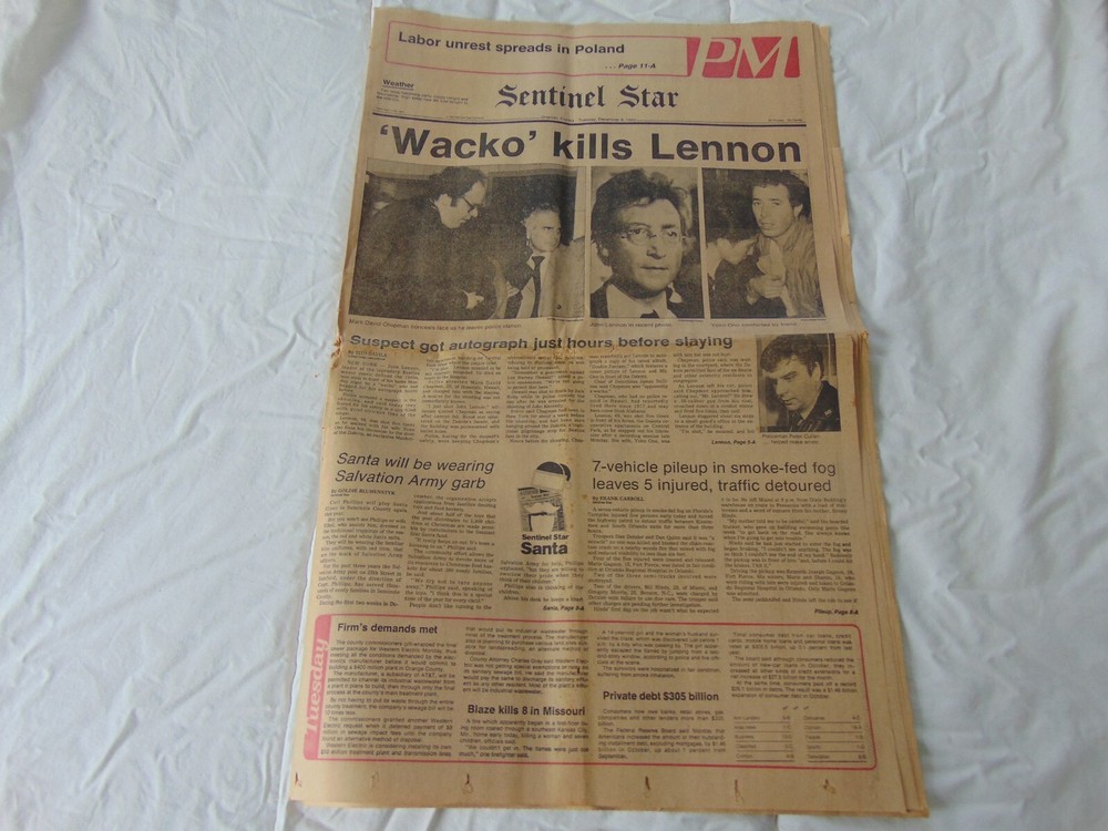 Orlando Sentinel News Article re: John Lennon Killed 1980