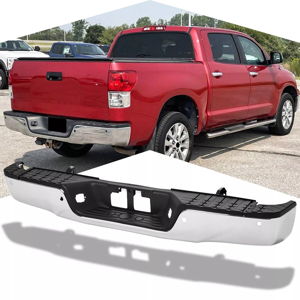 Steel Rear Step Bumper Assembly For 2007-2013 Toyota Tundra W/ Park Hole Chrome