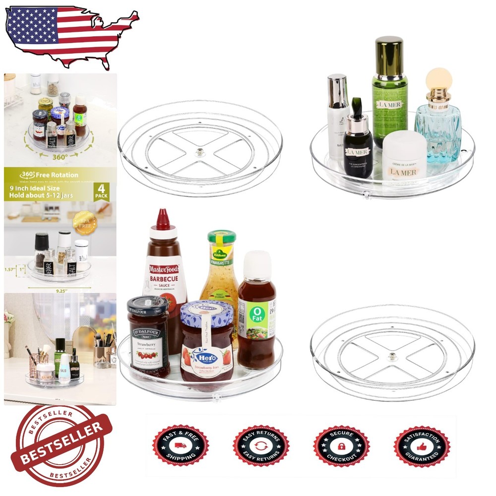 4 Pack Clear BPA-Free 9 Inch Lazy Susan Turntables for Elegant Storage