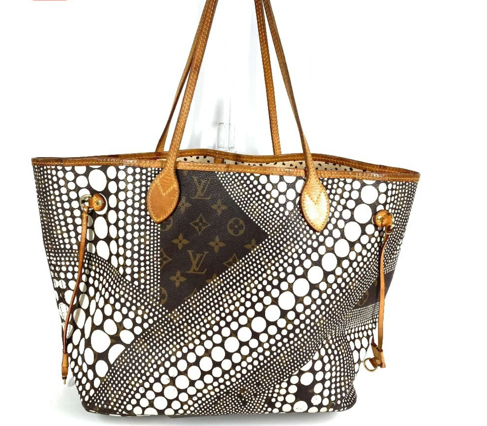 LOUIS VUITTON Vintage Monogram Neverfull MM Yayoi Kusama Tote Bag Dots White