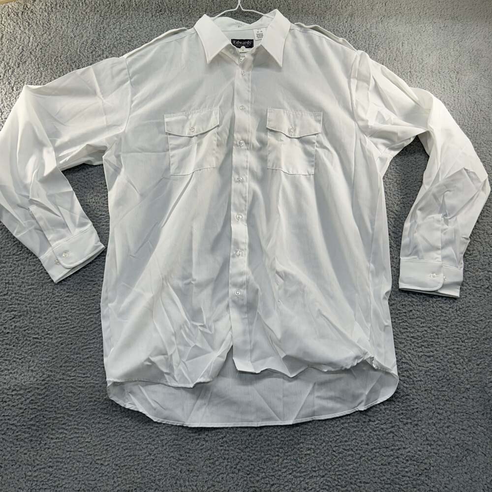 Edwards Aviator Dress Shirt Men 18.5 Button Up Uniform White NWT