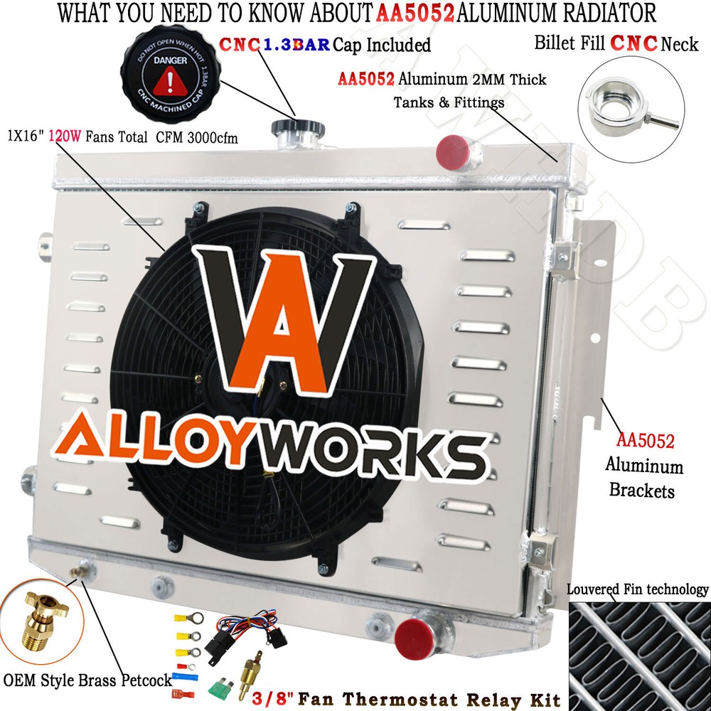 4Row Radiator Shroud Fan For 1973-1978 Dodge Mopar Plymouth Chrysler 6.6L 7.2L