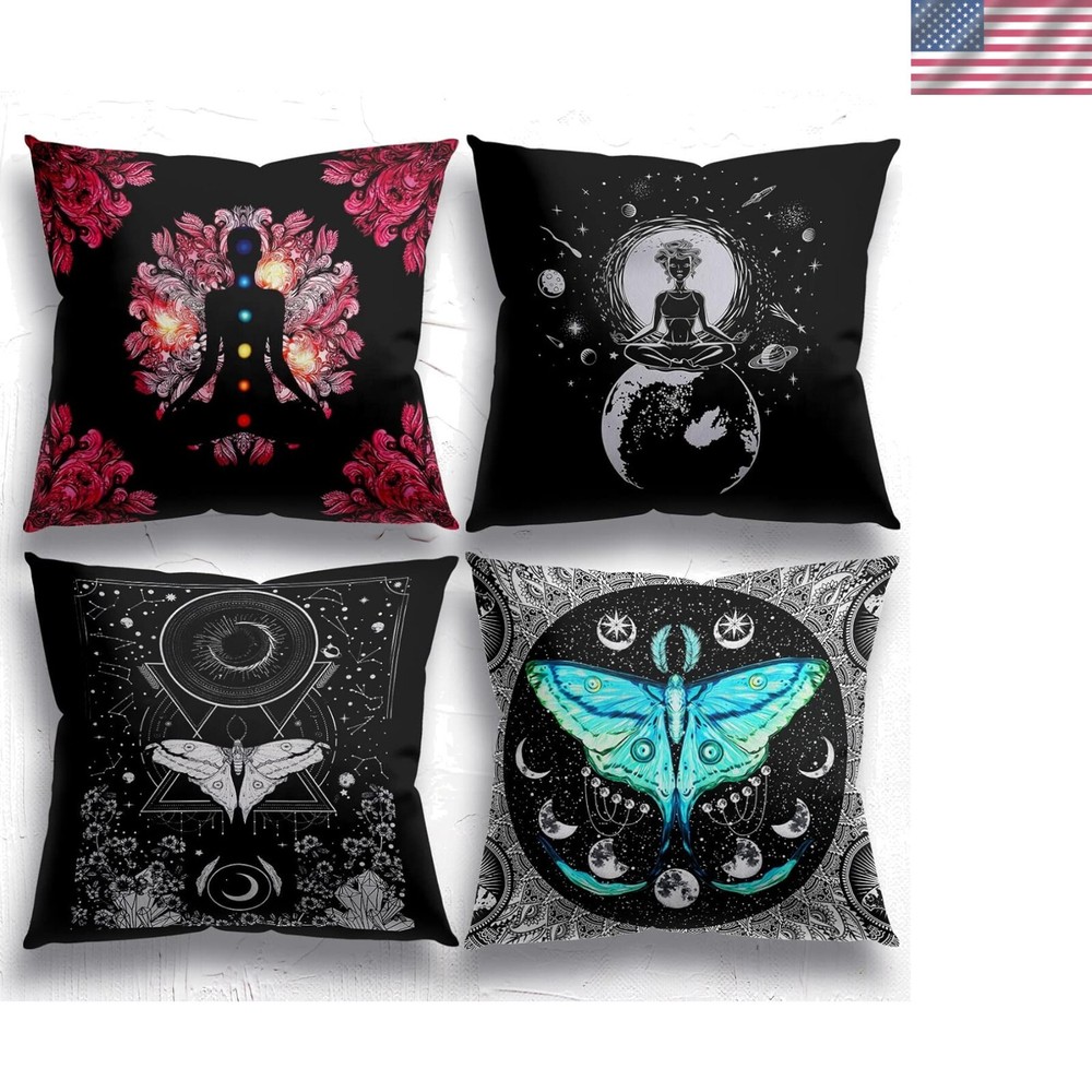 Meditation Pillow Covers Set for Yoga Room Decor in Gothic Style