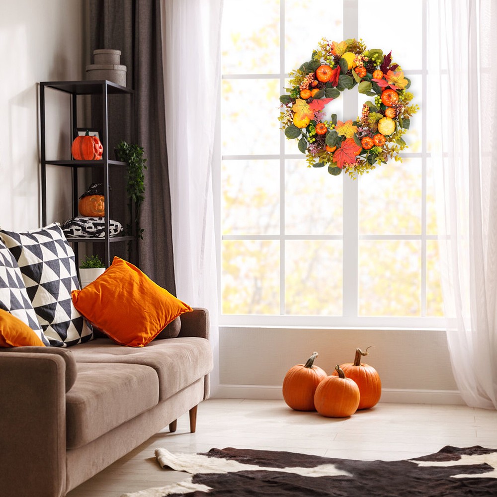 Autumn Pumpkin Wreath Artificial Decor for Window Indoor Outdoor Use