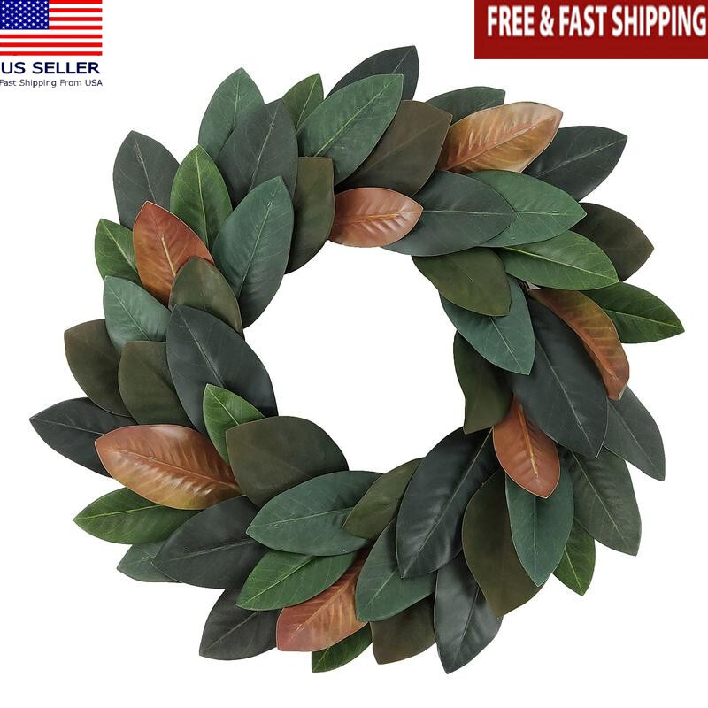 18-Inch Artificial Magnolia Wreath for Indoor Holiday Home Decor
