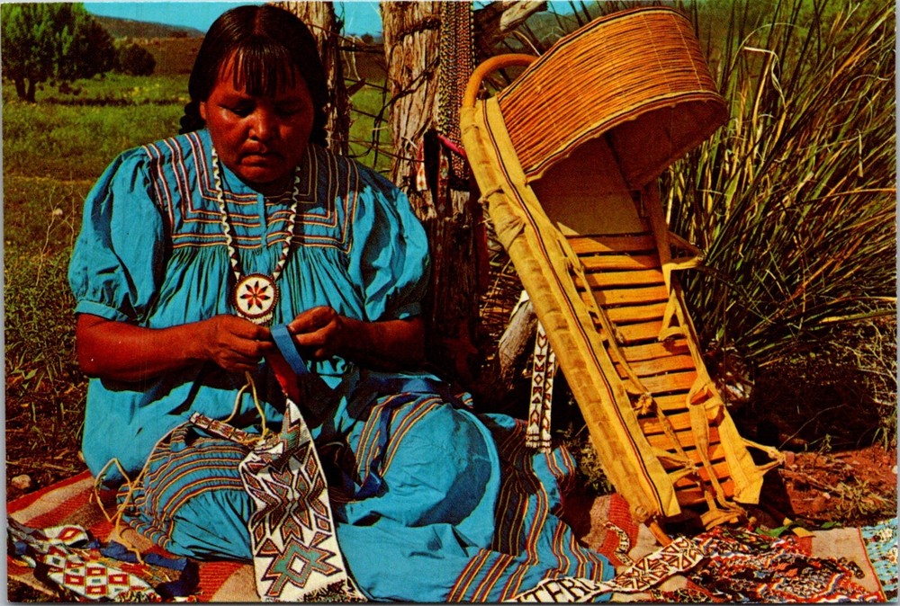 Apache Bead Maker with Traditional Native American Cradleboard Postcard    24233
