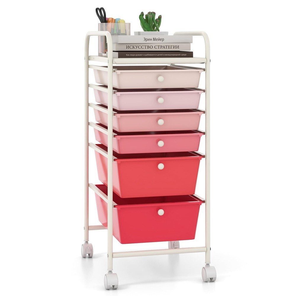 6-Drawer Rolling Storage Cart, Multifunctional Storage Organizer Cart with Wh...