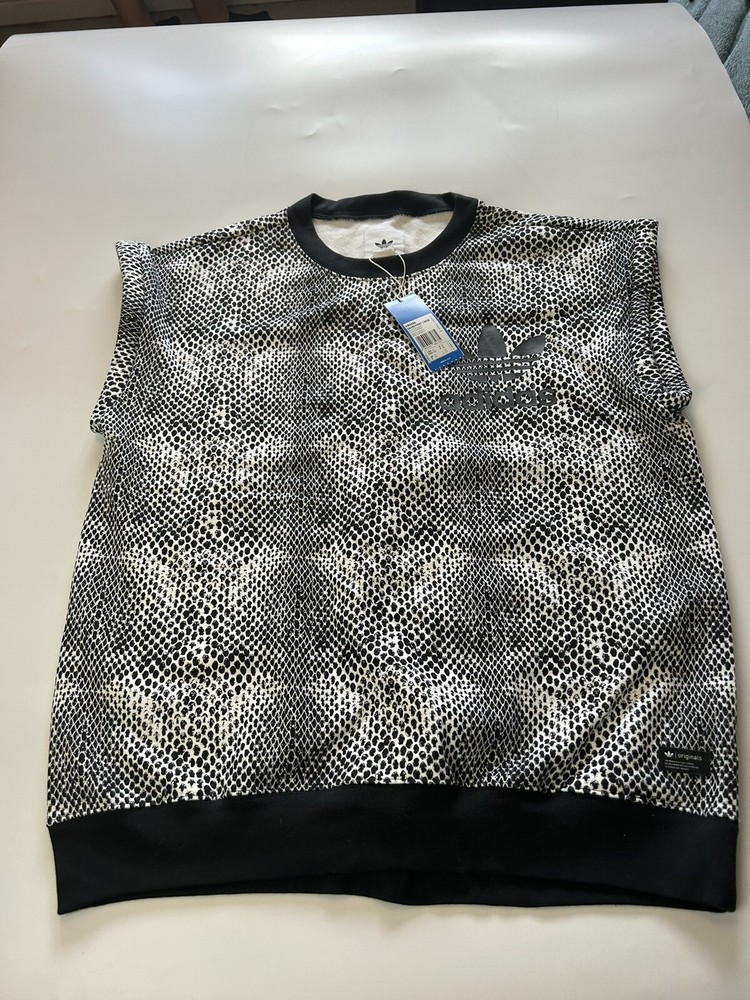 Adidas Black Women’s Snake Print Oversized Sleeveless Sweatshirt S M NWT