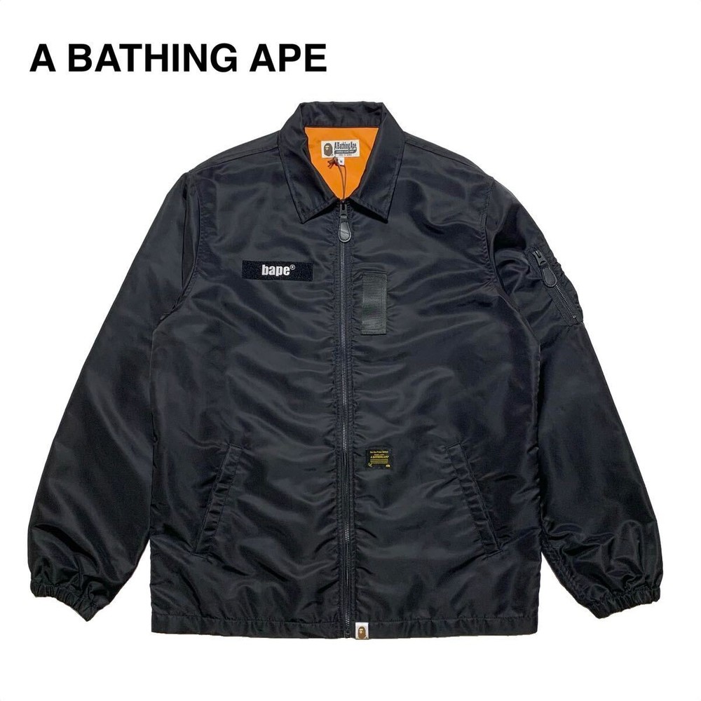 Black Abasing Ape Logo MA-1 Military Flight Jacket Lightweight Nylon Outerwear  