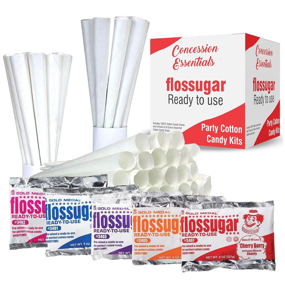 Concession Essentials Nuevos Kits de Algodón Caramelo para Fiesta de Carnaval.Incluye 100CT...