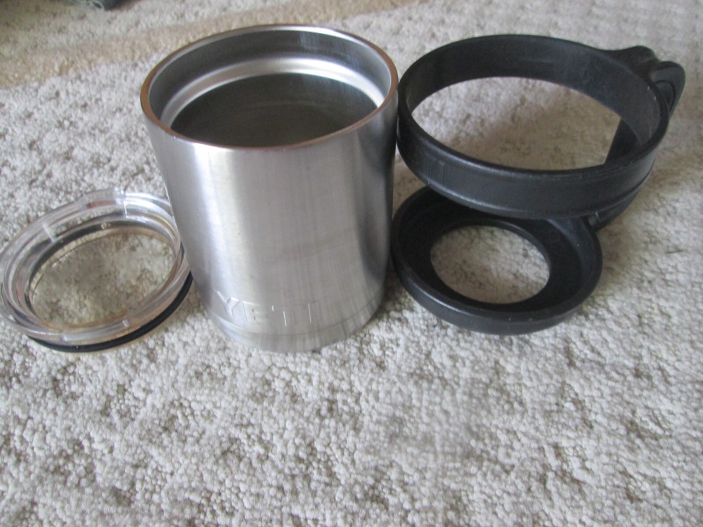 YETI Rambler 10 oz Tumbler w/ Lowball Handle Rubber Grip NICE ~ Stainless