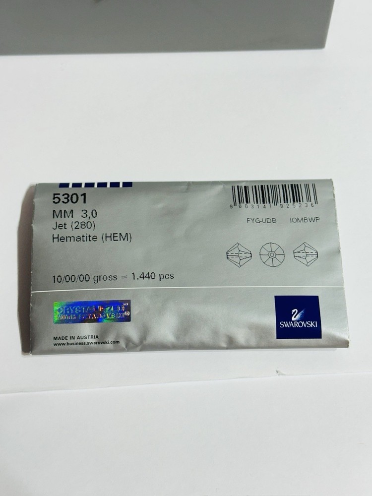 Swarovski Crystal Beads 5301, Bicone 3MM, Jet (280)Hematite (HEM)