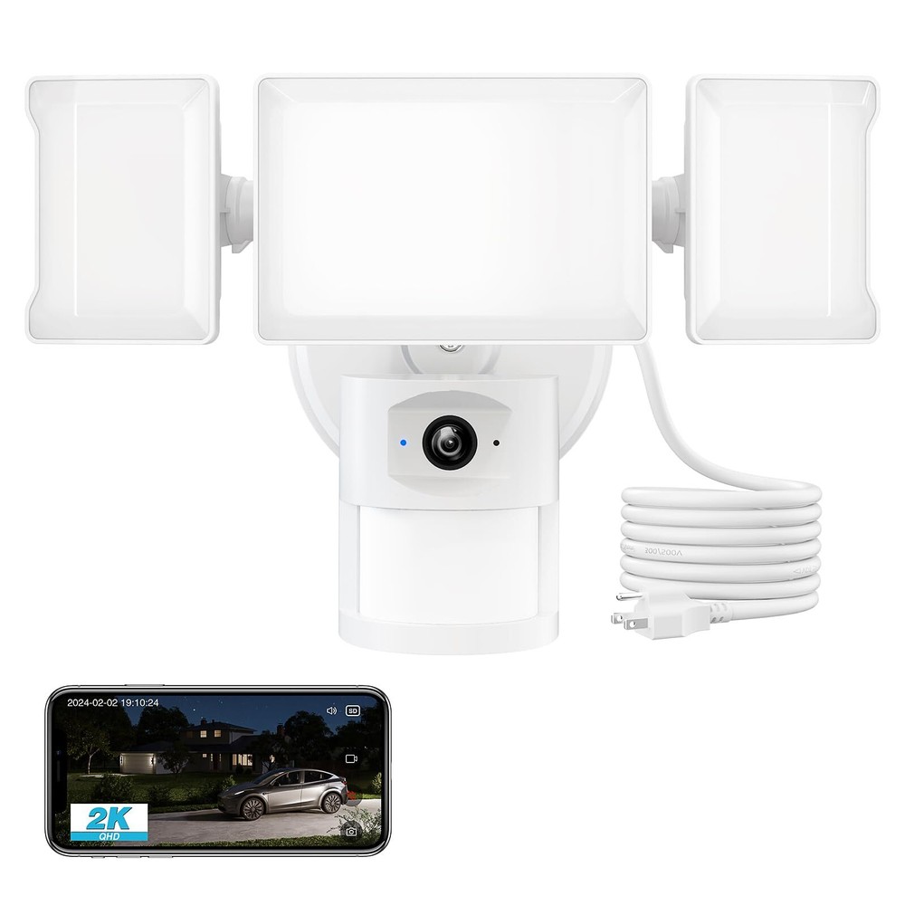 Floodlight Camera Outdoor, 2K QHD Security Camera with Plug, 55W 5500LM Exter...