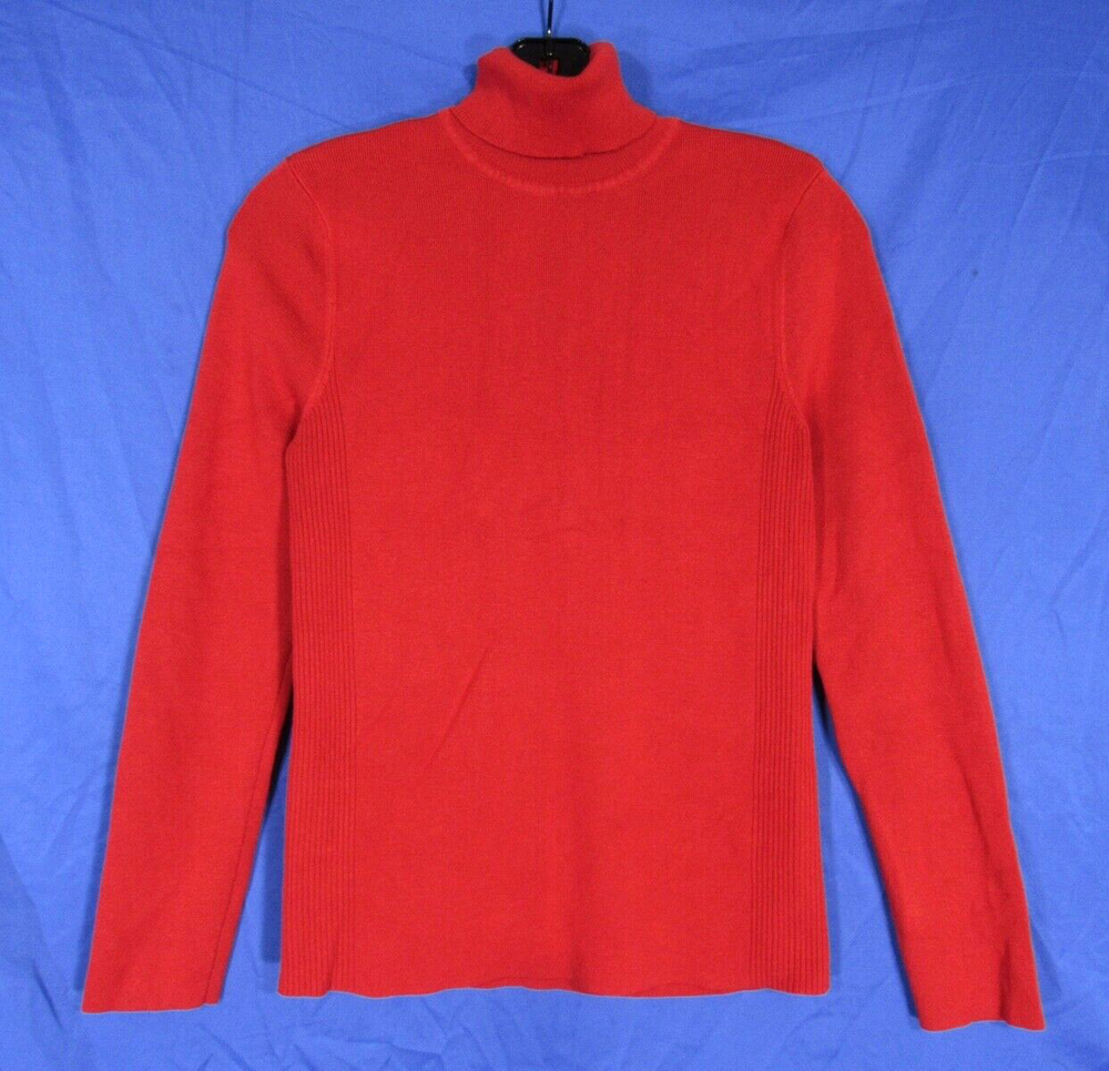 CHICO'S Solid Red STRETCHY Ribbed Knit TURTLENECK Body-Hugging SWEATER 1 (US M)