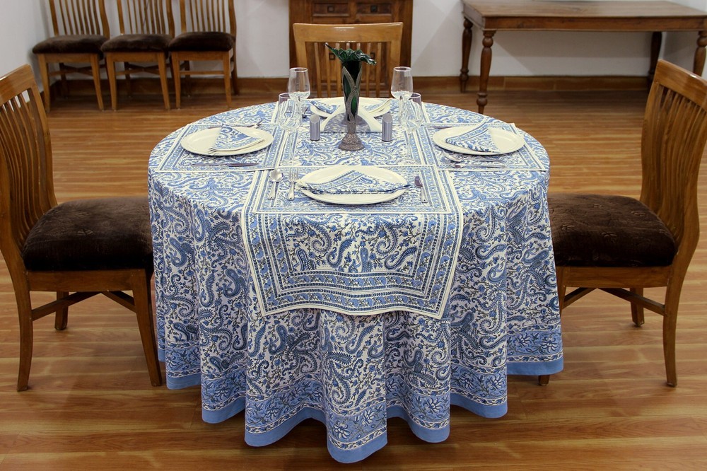 Handblock Printed Round Cotton Tablecloth for Dining & Home Decor