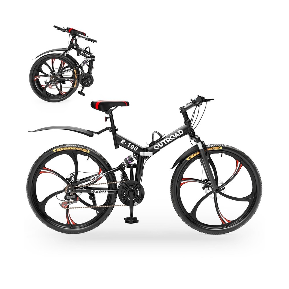 Outroad 26 Inch Folding Mountain Bike for Adults 21 Speed Foldable Design