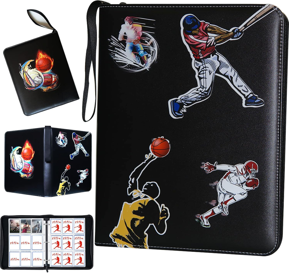 Large Capacity 9-Pocket Zippered Sports Card Binder Holds 900 Cards Waterproof