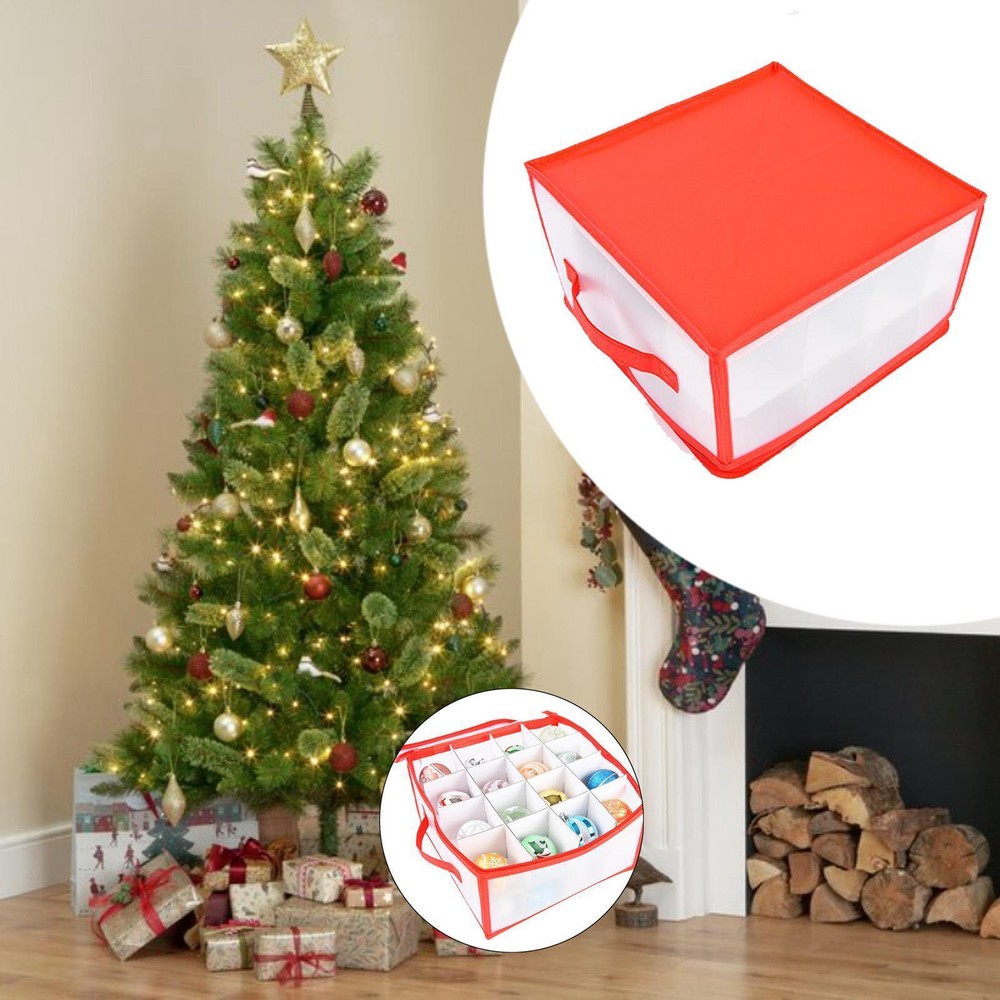 Christmas Ornament Storage Box with Handle for Xmas Decorations  