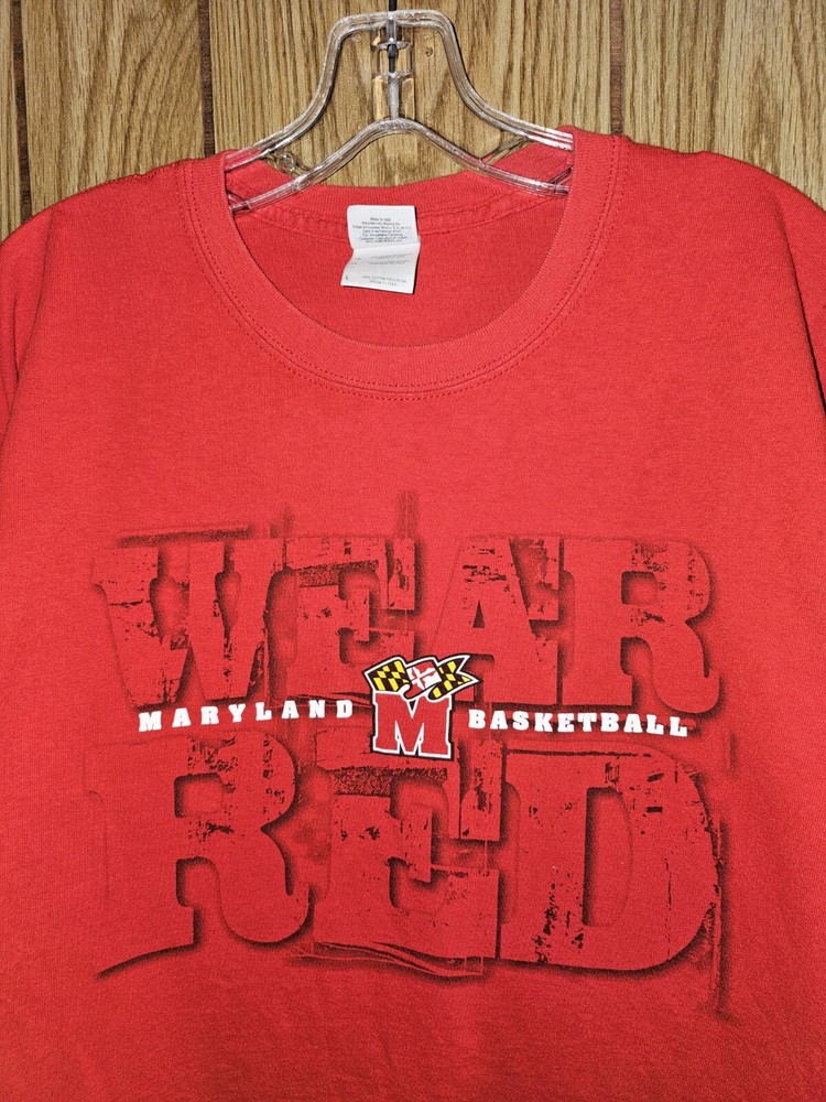 University Of Maryland Older Style Promo Large Mens Red Graphic Logo Tshirt NCAA
