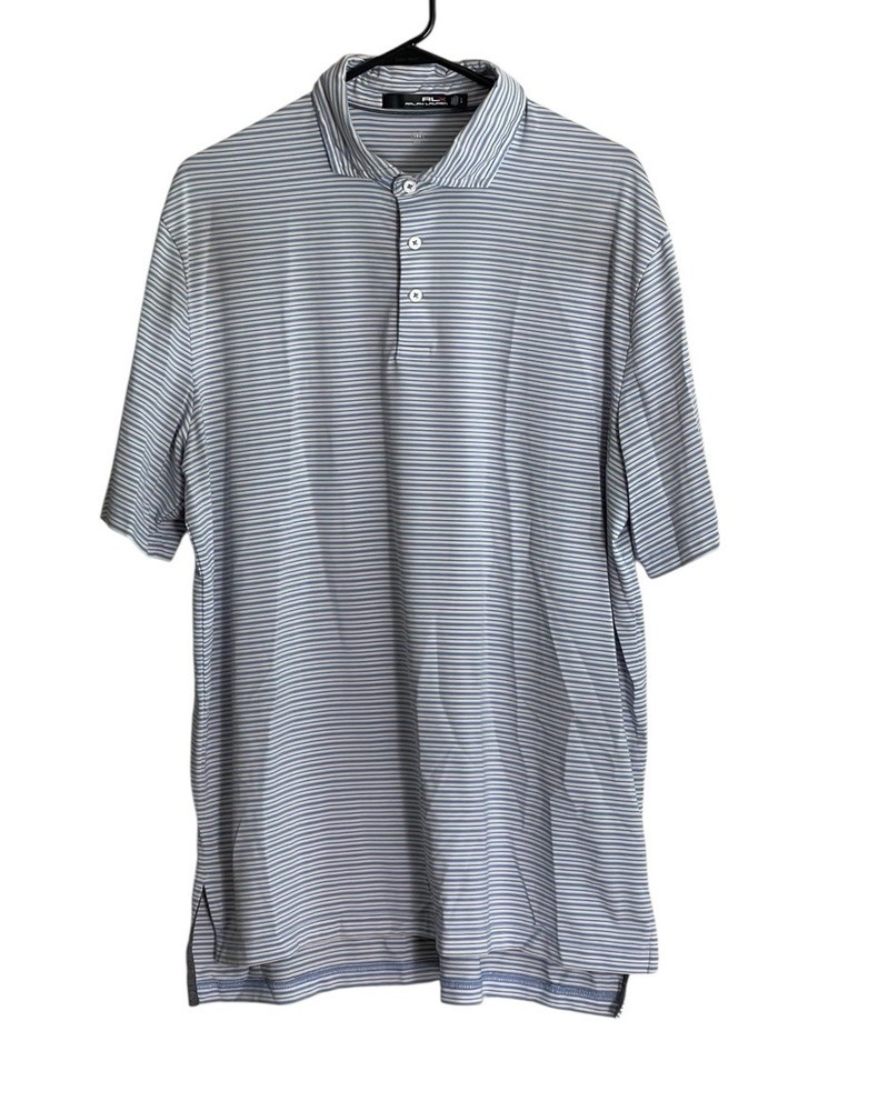 RLX Ralph Lauren Polo Shirt Large Mens Blue Stripe Stretch Golf