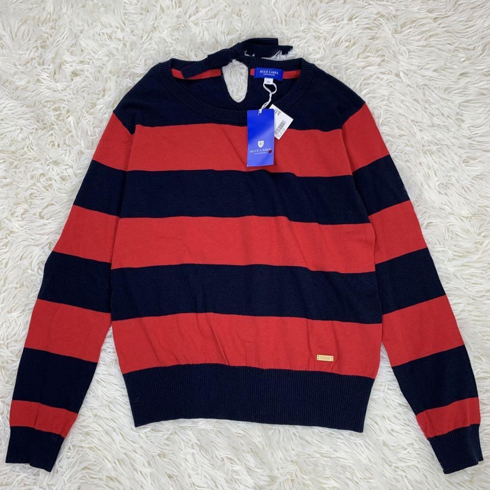 Burberry Blue Label Red Navy Striped Long Sleeve Sweater Size M New Tags