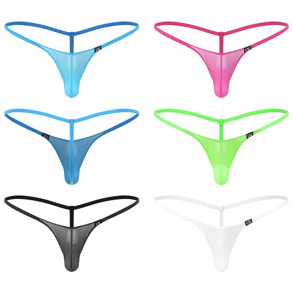 Mens G-String Erotic Thong Tempting T-Back Sheer Underwear Solid Color Panties