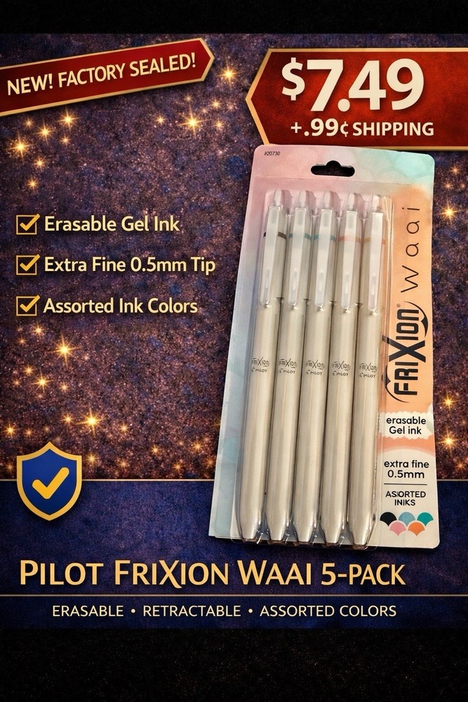 NEW!  Frixion Waai Clicker Erasable Pens - Ultra Fine 0.5mm - 5 Assorted Colors