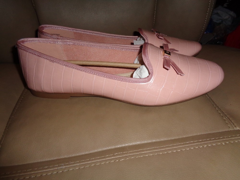 Charter Club Kimii Blush Pink Croc Embossed flats shoes bows Size 11 medium NEW