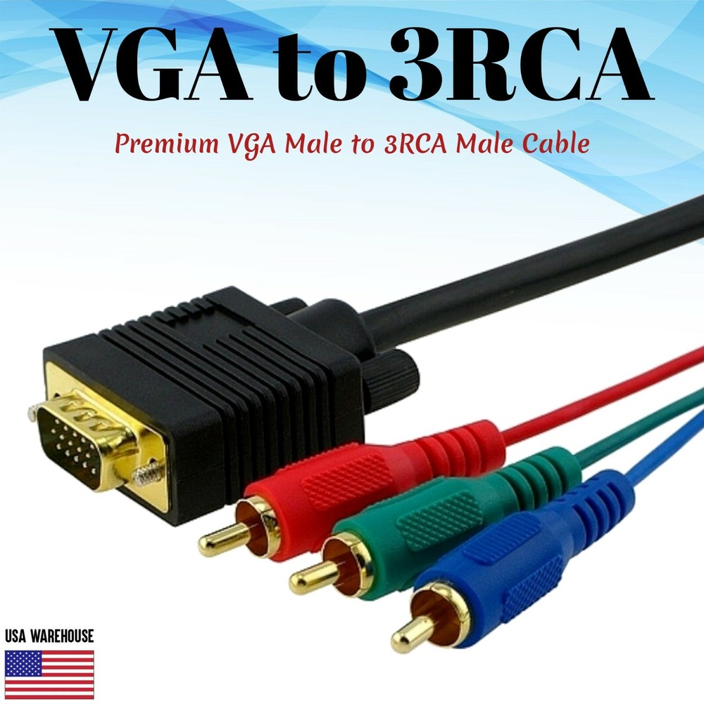 VGA to 3 RCA Component Cable 6ft 12ft for HDTV Monitor PC Laptop RGB Video-image