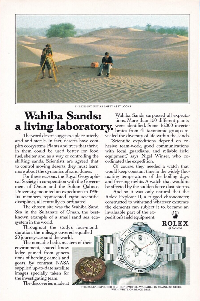 ROLEX Explorer Wahiba Sands Original 1989 Vintage Print Ad!!
