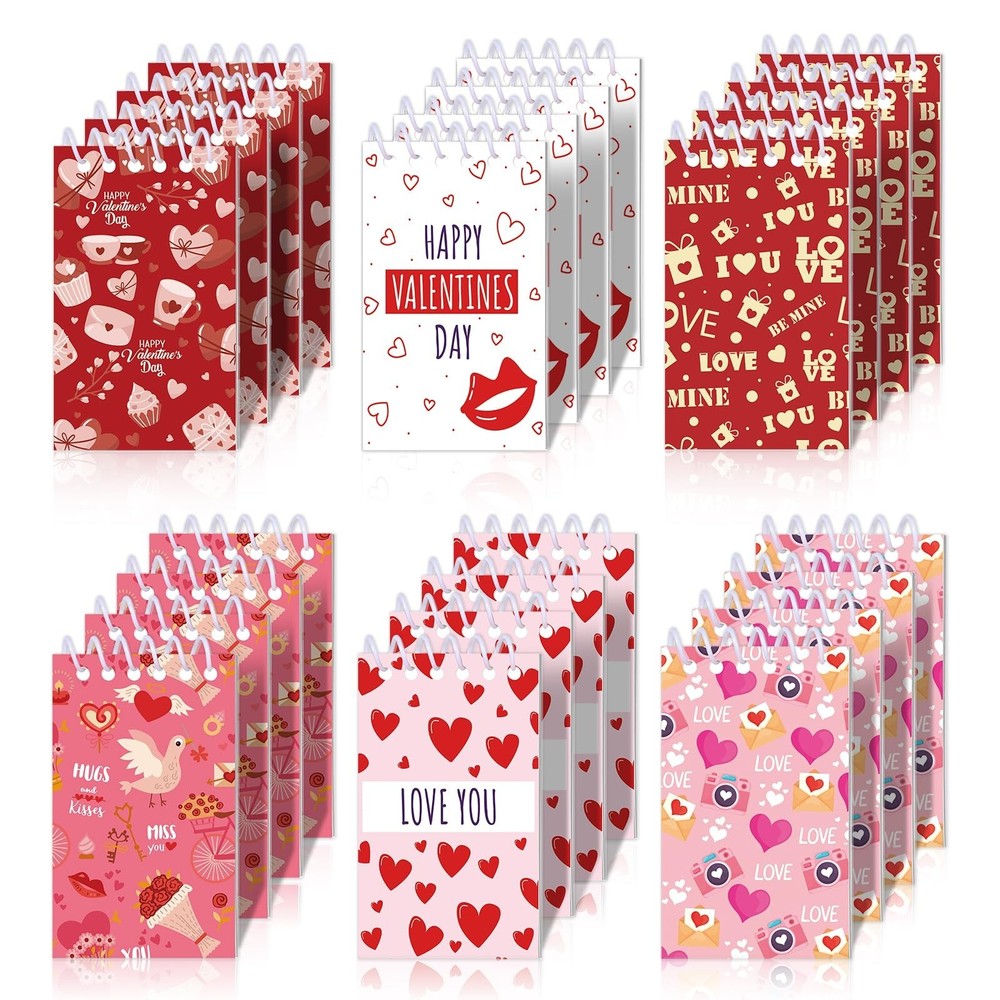 BOXOB 24pcs Valentine Mini Notepads with 6 Cute Patterns & Sweet Sayings