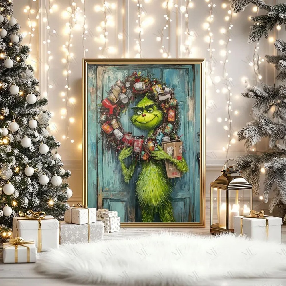 Christmas Grinch, Christmas Decor, Retro Bathroom Poster,Christmas Art, No Frame