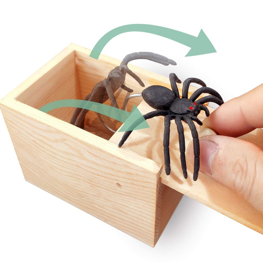 Rubber Spider Prank Surprise Box，Handcrafted Wooden Surprise Box, Fun Pra