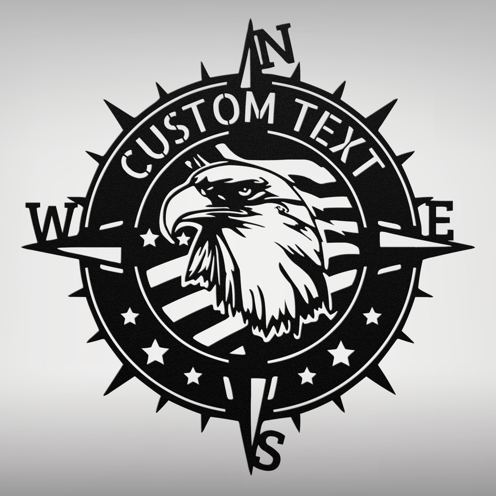 Custom American Eagle Metal Wall Art Sign Personalized Compass Home Decor Signs