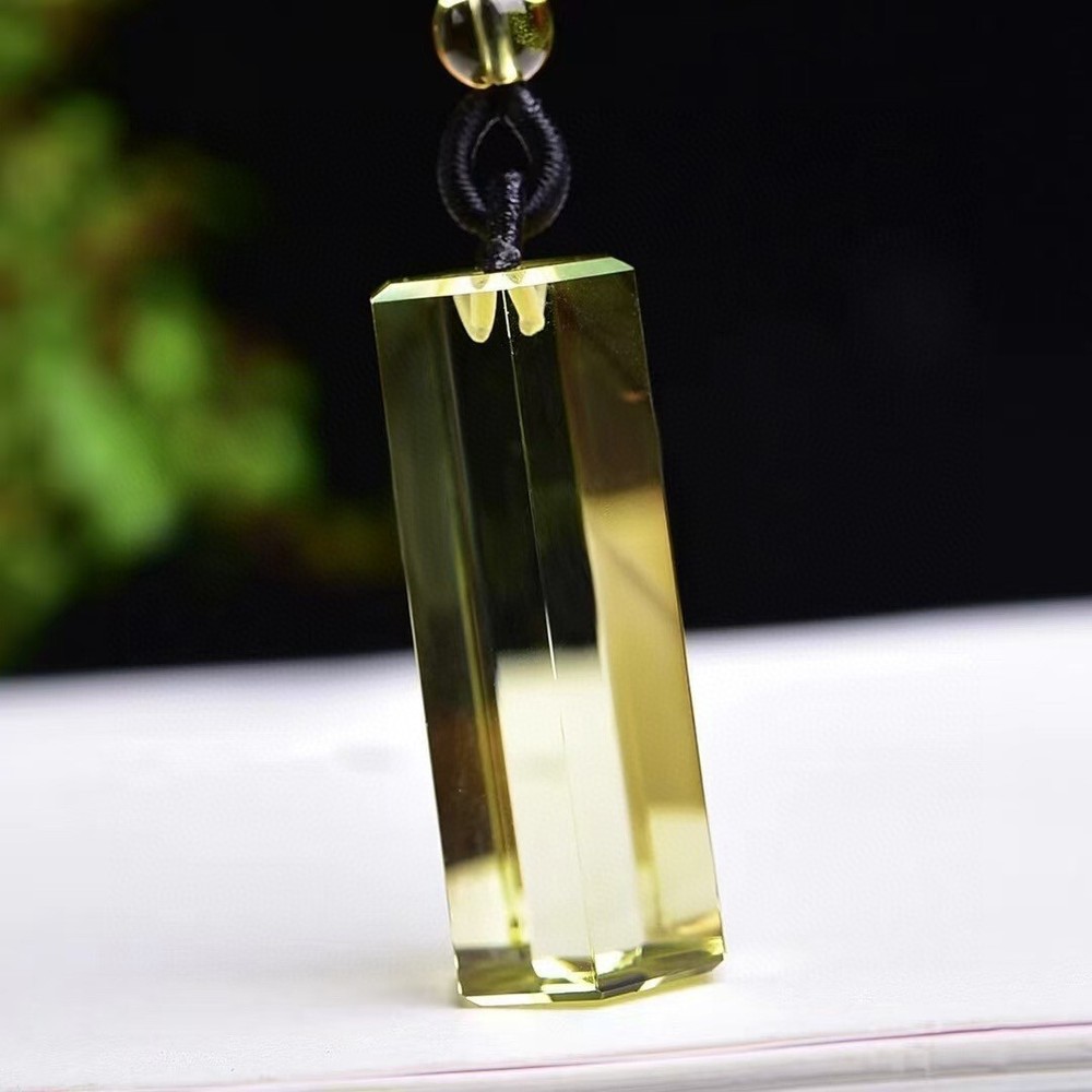 Natural Citrine quartz Carved crystal hexagonal prism  ornament necklace healing