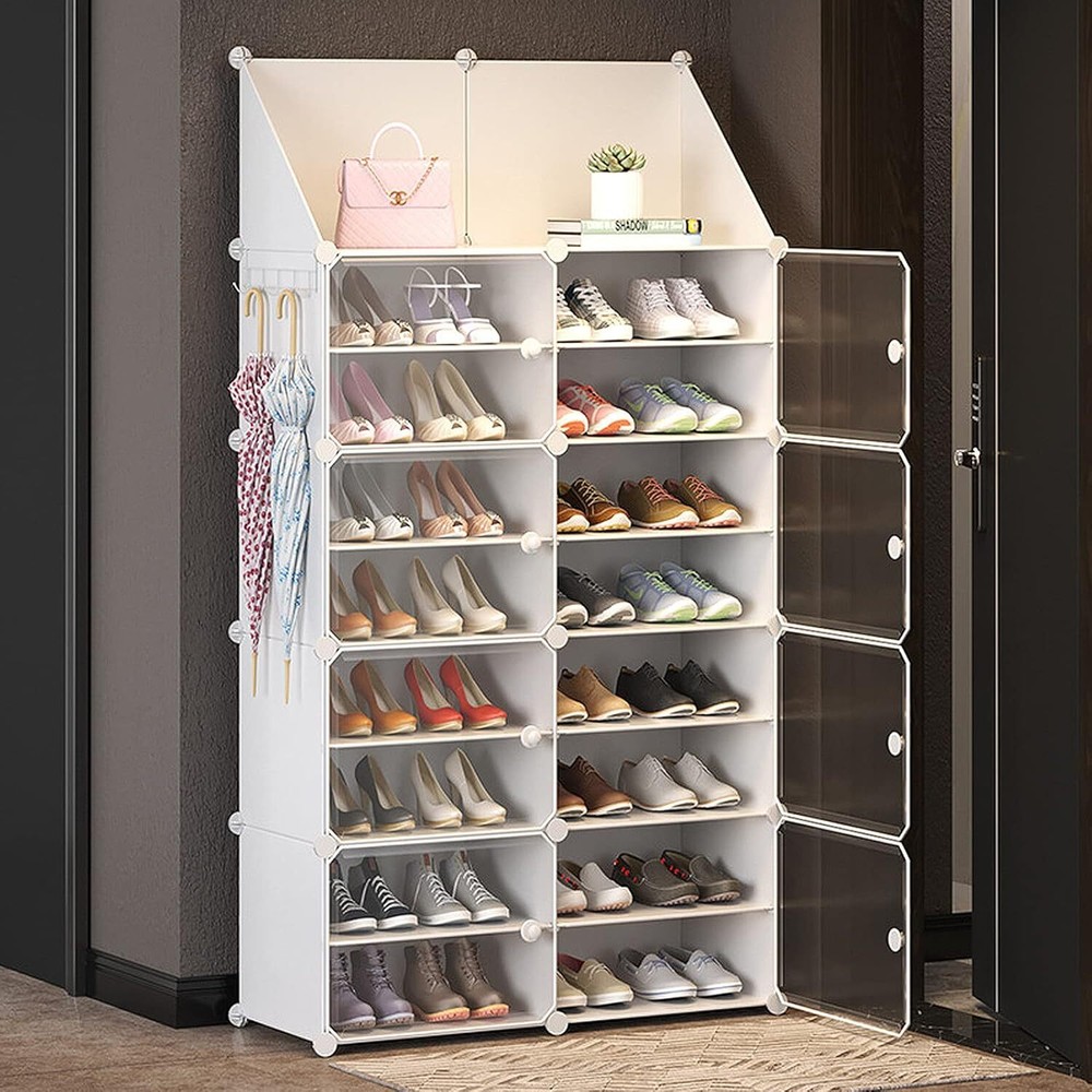 Portable Shoe Rack Storage Cabinet with Doors & Key Holder - Space-Saving Organizer
