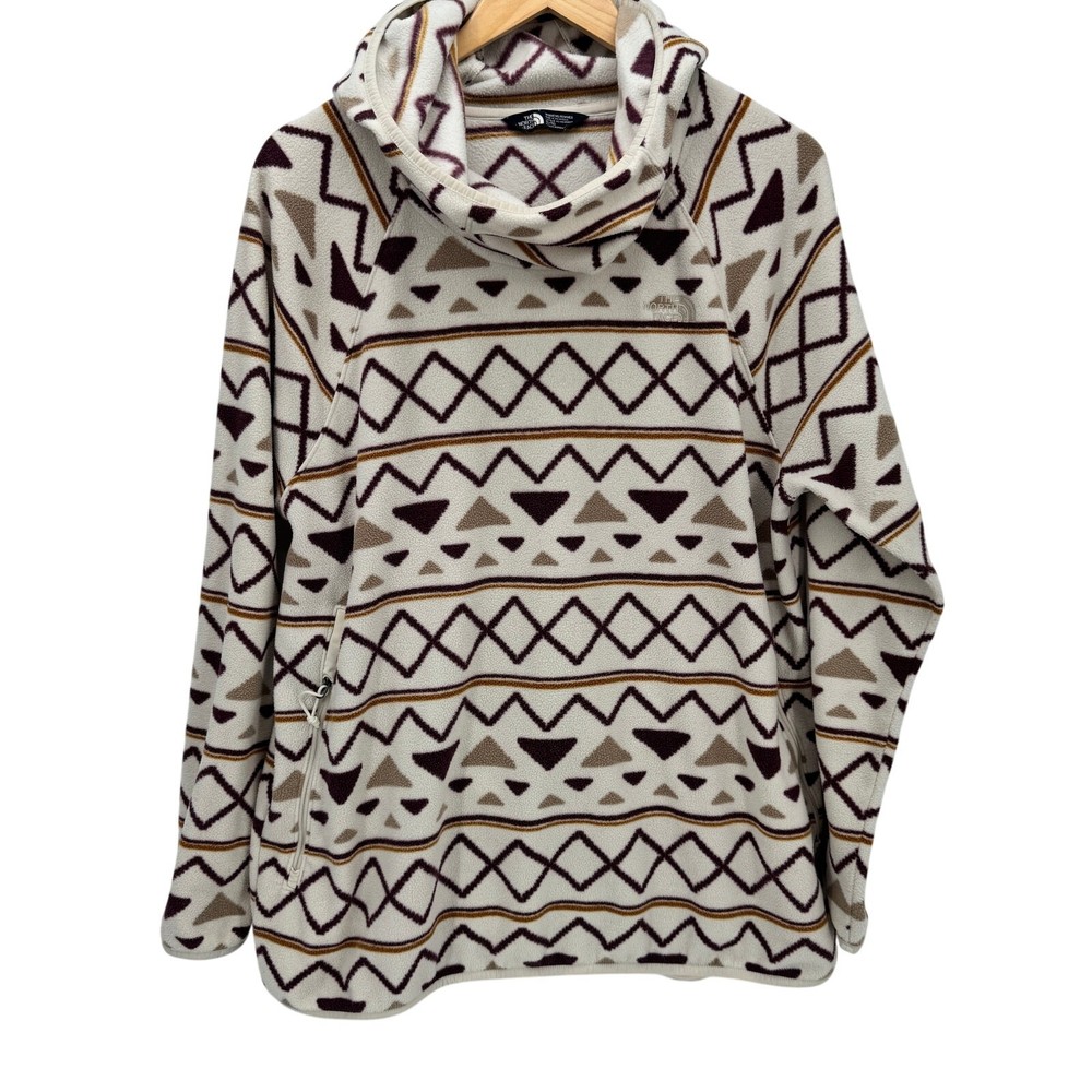 The North Face Womens XL Cream Alpine Nordic Fleece Pullover Hoodie - Cozy Aztec Design